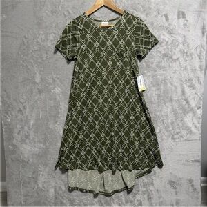 NWT Lularoe Women’s Size XXS Carly High-Low Olive Green Triangles Geometric
